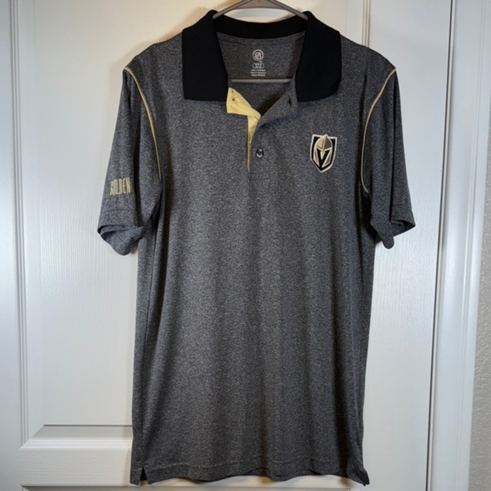 NHL Vegas Golden Knights Hockey Gray Polo Shirt Size Med 38/40 EUC #5711